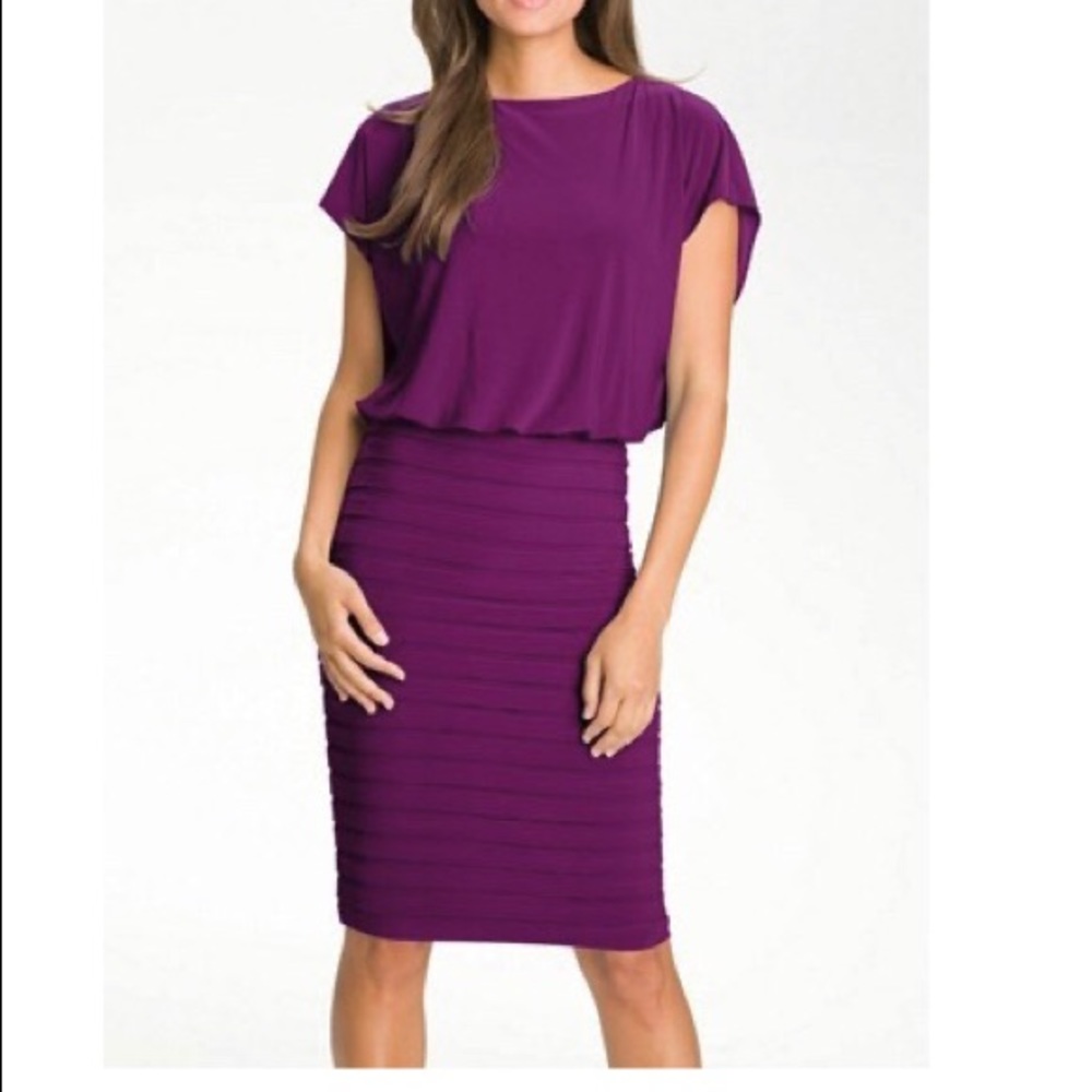 Adrianna Papell Blouson Shutter Pleat Jersey Dress